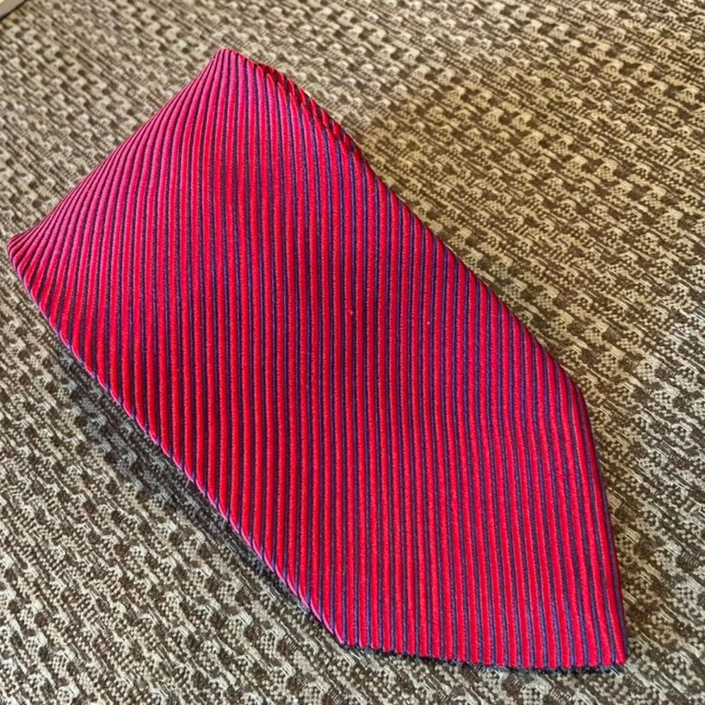 Charvet Necktie Mens Red Navy Striped Silk Ribbed Old Money Luxury France Repp
